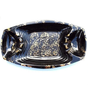 Vintage Large Mid Century Modern Retro California Pottery Black & Gold Ashtray